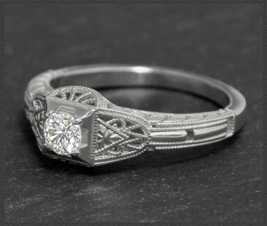Art Deco Design Brillant Ring, 0,34ct Solitär, 585 Gold